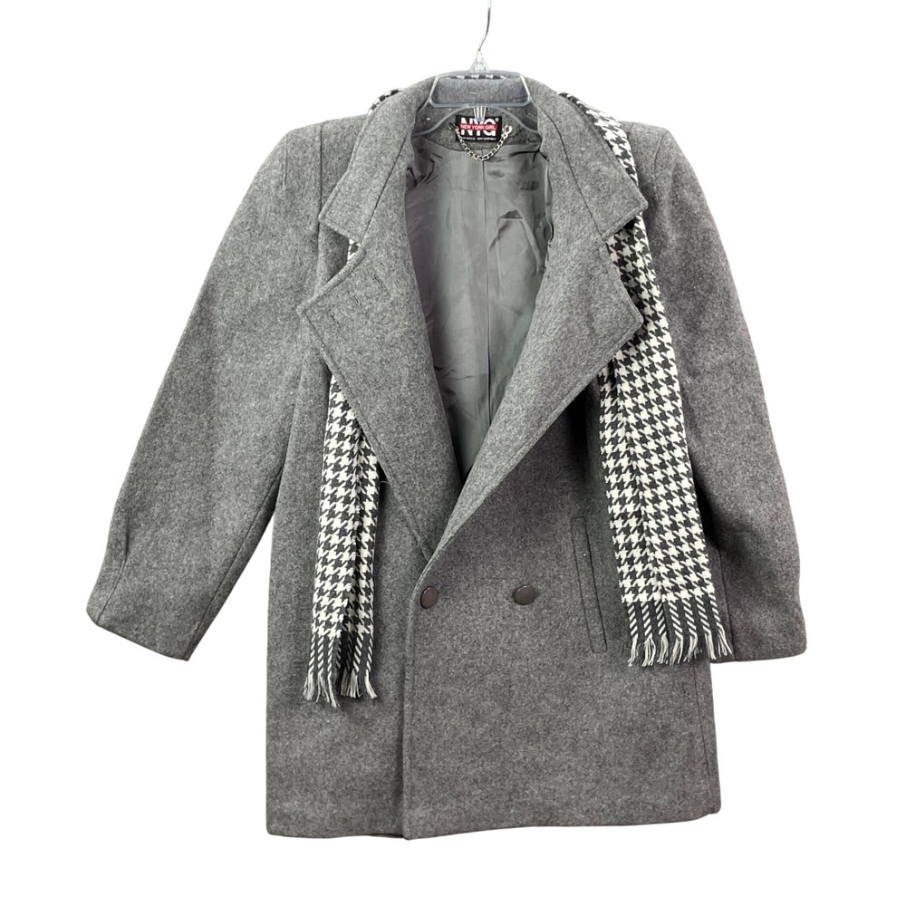 New York Girl Pea Coat Women's 10 Grey Vintage Houndstooth Scarf Double Breasted